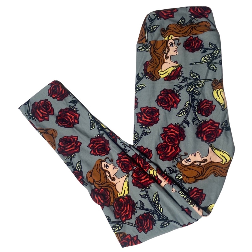 LuLaRoe Disney Beauty and the Beast Belle Rose Leggings Size O/S